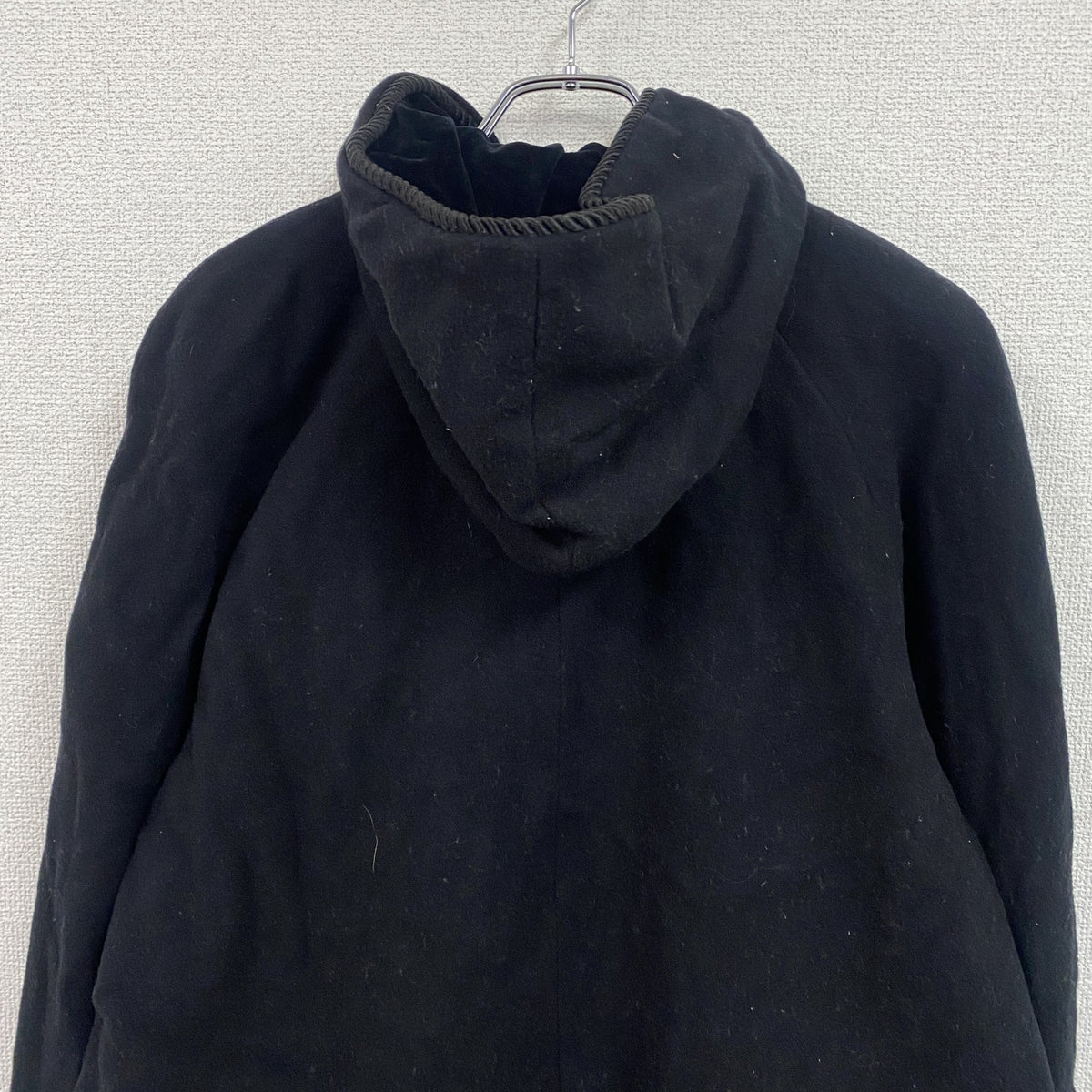 LONDON FOG　ロンドンフォグ　フーデッドコート　ウールコート　比翼仕立て　無地　黒　ブラック　Sサイズ　古着