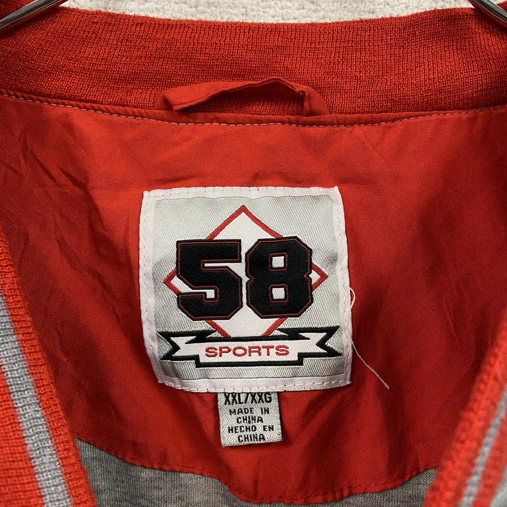 90s～　58 SPORTS　プルオーバージャケット　アーチプリント　ヴィンテージ　灰色　グレー　赤　レッド　2XLサイズ　古着