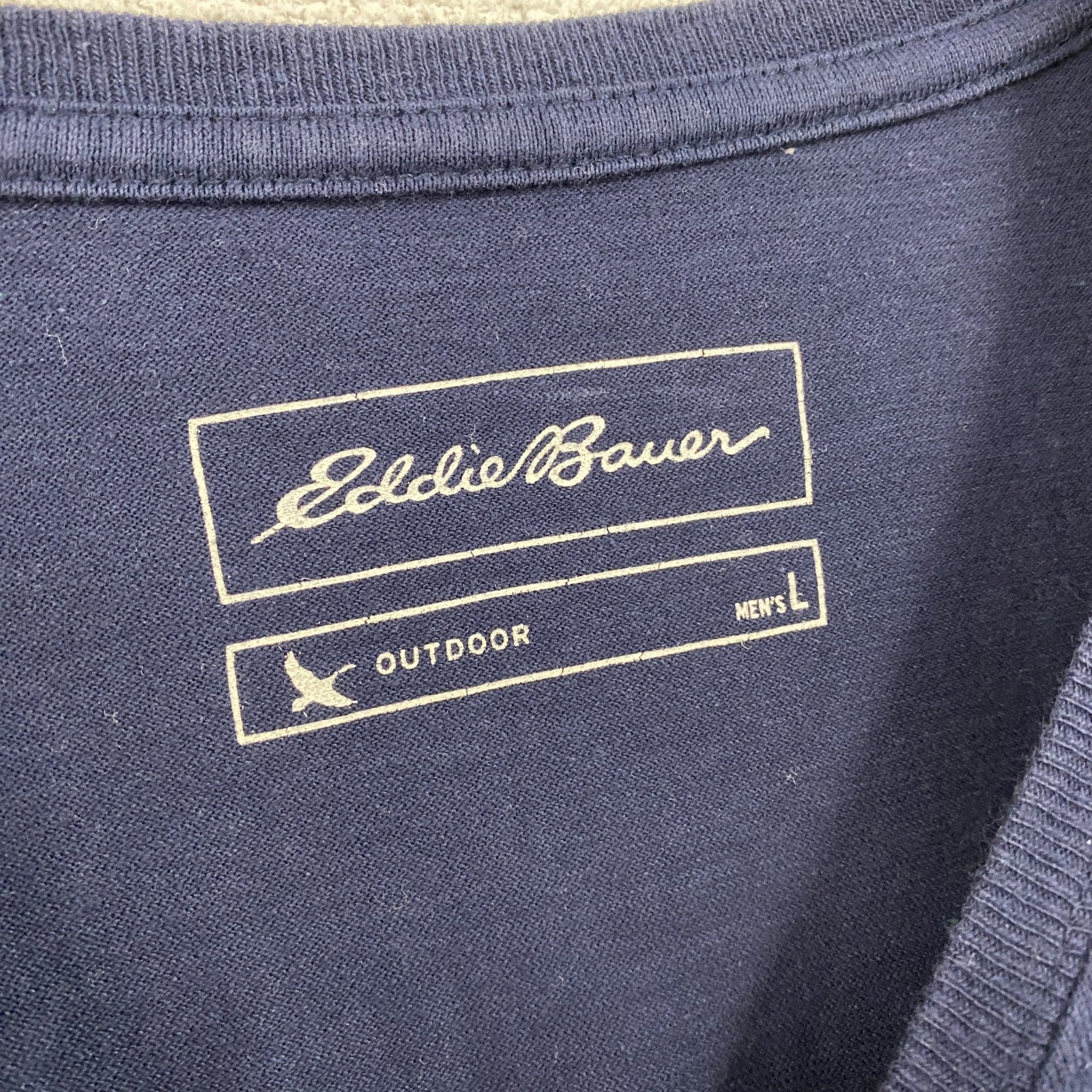 Eddie Bauer　エディーバウアー　半袖プリントTシャツ　デカロゴ　ロゴプリント　紺　ネイビー　Lサイズ　古着