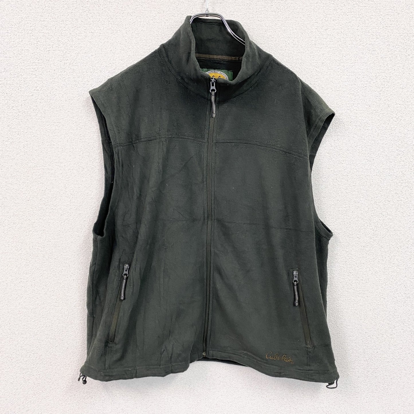 Cabela’ｓ　カベラス　フリースベスト/ボアベスト　刺ロゴ　無地　緑　グリーン　XLサイズ