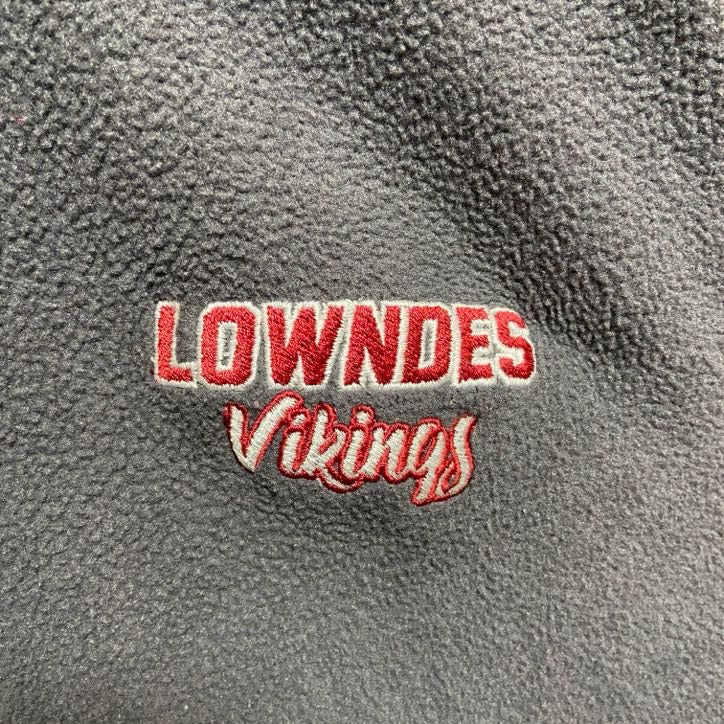 古着 used　長袖ハーフジップフリースジャケット　LOWNDESVIKINGS　ワンポイント刺繍　グレー　レトロ　Lサイズ