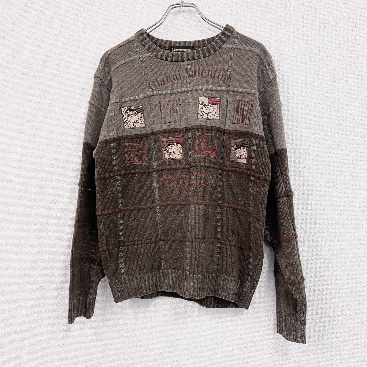 90s～　GIANNI VALENTINO　ジャンニ ヴァレンティノ　アクリルニットセーター　茶色　ブラウン　Mサイズ　　ヴィンテージ　古着