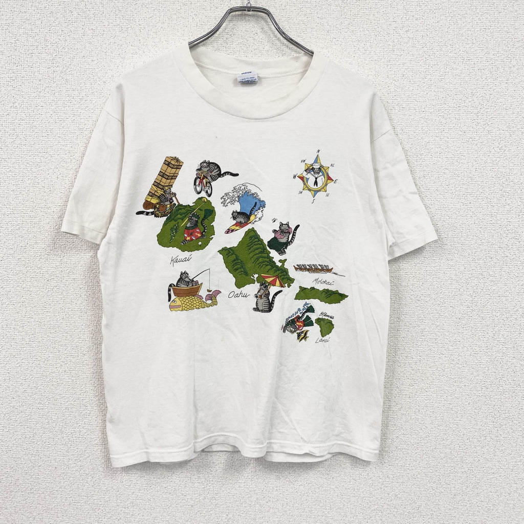 80s～　Crazy Shirts　クレイジーシャツ　半袖プリントTシャツ　シングルステッチ　両面プリント　白　ホワイト　Mサイズ　　ヴィンテージ　古着