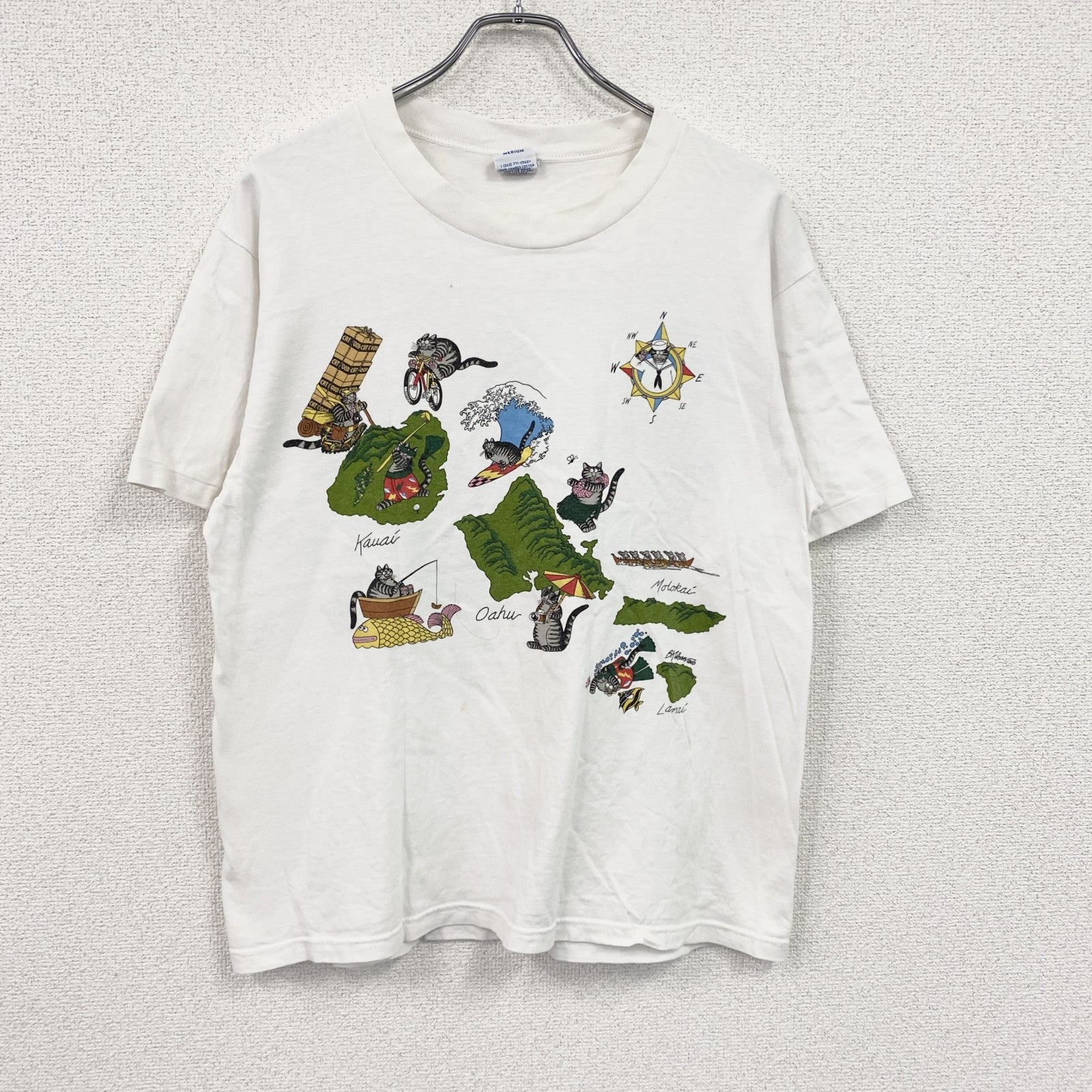 80s～　Crazy Shirts　クレイジーシャツ　半袖プリントTシャツ　シングルステッチ　両面プリント　白　ホワイト　Mサイズ　　ヴィンテージ　古着