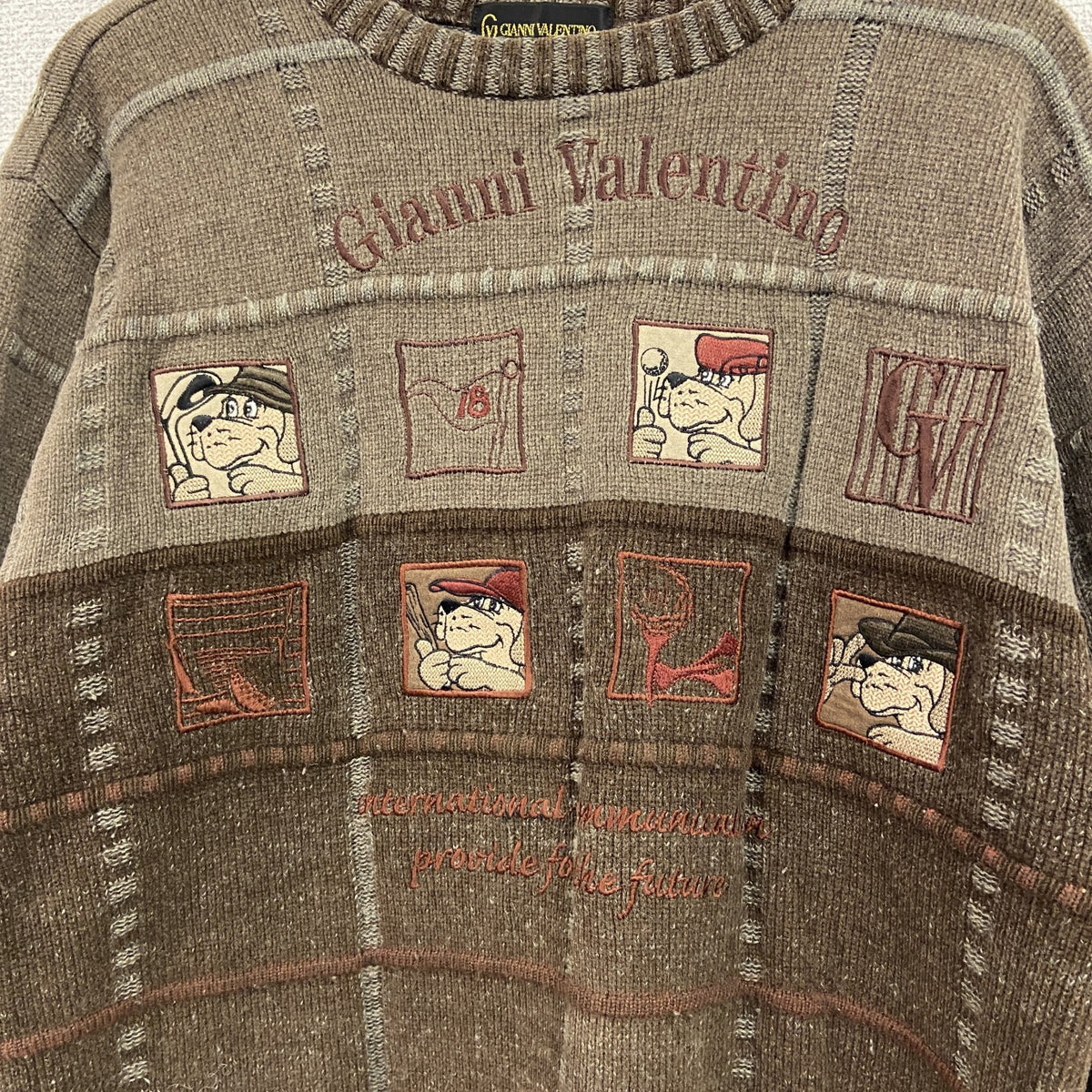90s～　GIANNI VALENTINO　ジャンニ ヴァレンティノ　アクリルニットセーター　茶色　ブラウン　Mサイズ　　ヴィンテージ　古着