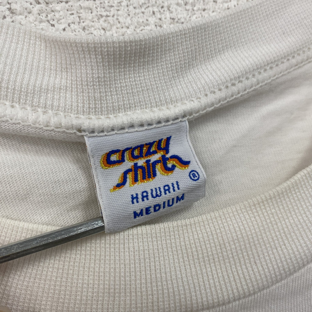 80s～　Crazy Shirts　クレイジーシャツ　半袖プリントTシャツ　シングルステッチ　両面プリント　白　ホワイト　Mサイズ　　ヴィンテージ　古着