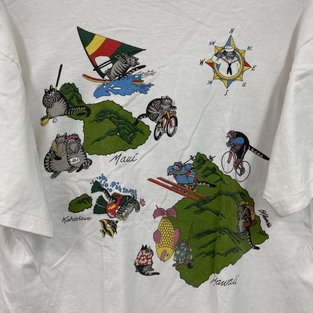 80s～　Crazy Shirts　クレイジーシャツ　半袖プリントTシャツ　シングルステッチ　両面プリント　白　ホワイト　Mサイズ　　ヴィンテージ　古着
