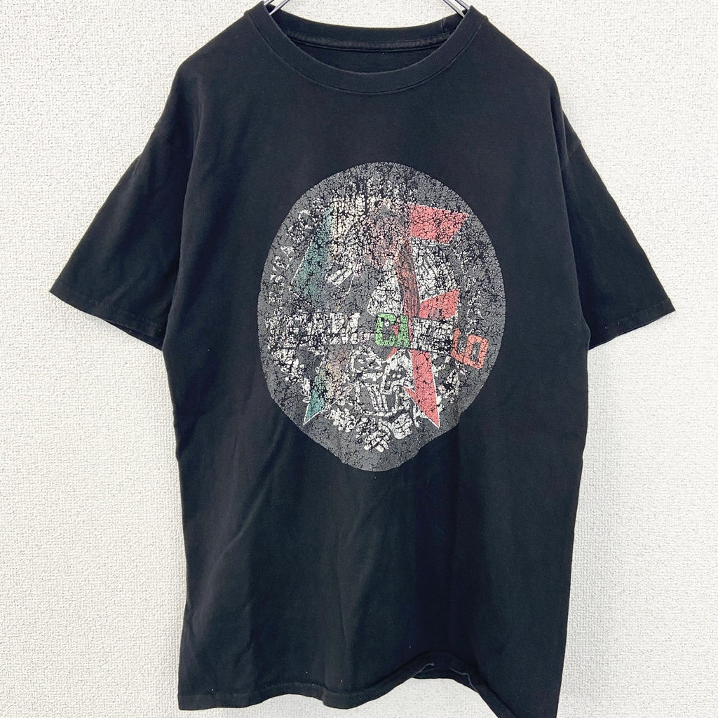 Hanes　ヘインズ　半袖プリントTシャツ　レトロデザイン　クルーネック　黒　ブラック　Mサイズ　古着