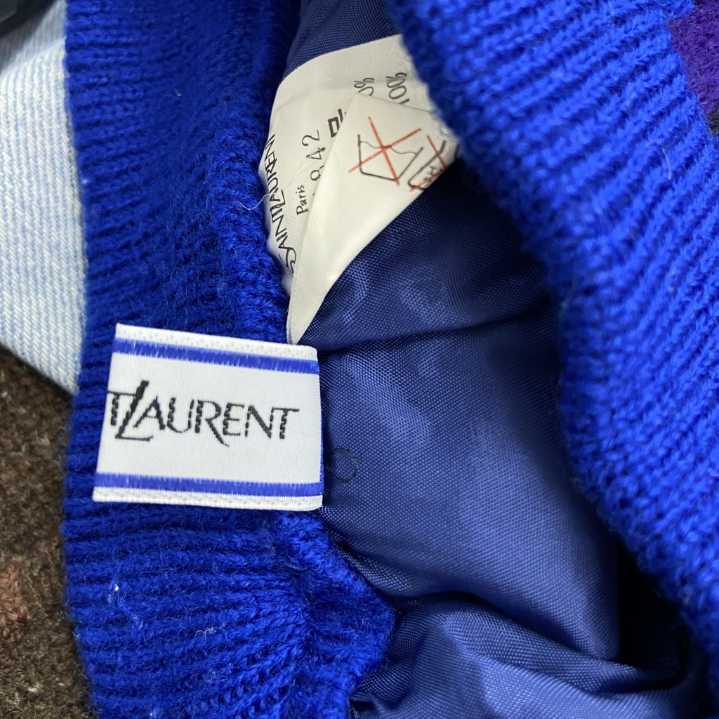 YVES SAINT LAURENT　レオパード柄スカート　ニトスカーット　総柄　青　ブルー　9号サイズ　古着