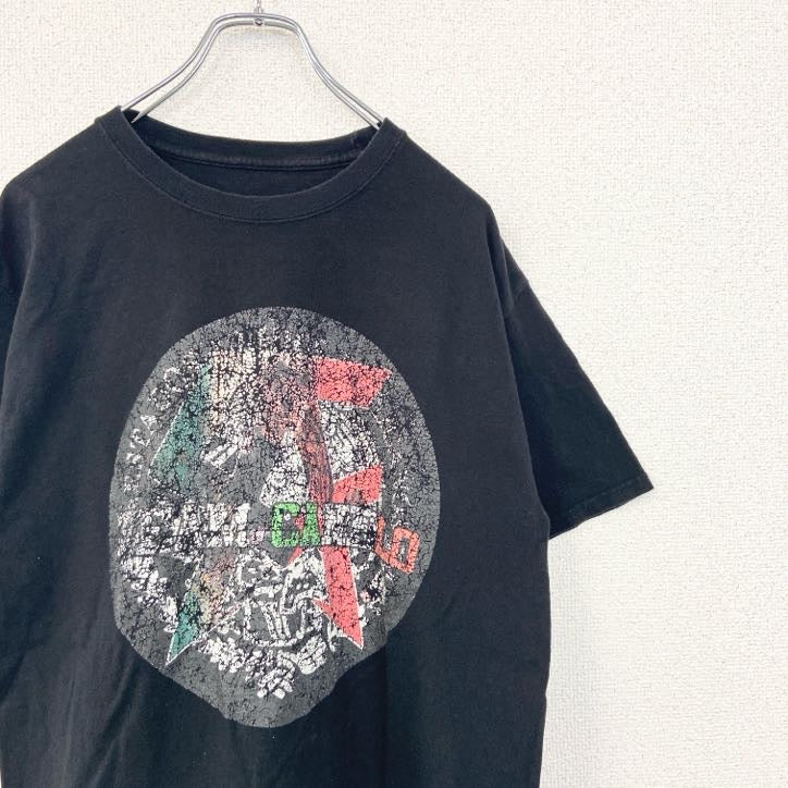 Hanes　ヘインズ　半袖プリントTシャツ　レトロデザイン　クルーネック　黒　ブラック　Mサイズ　古着