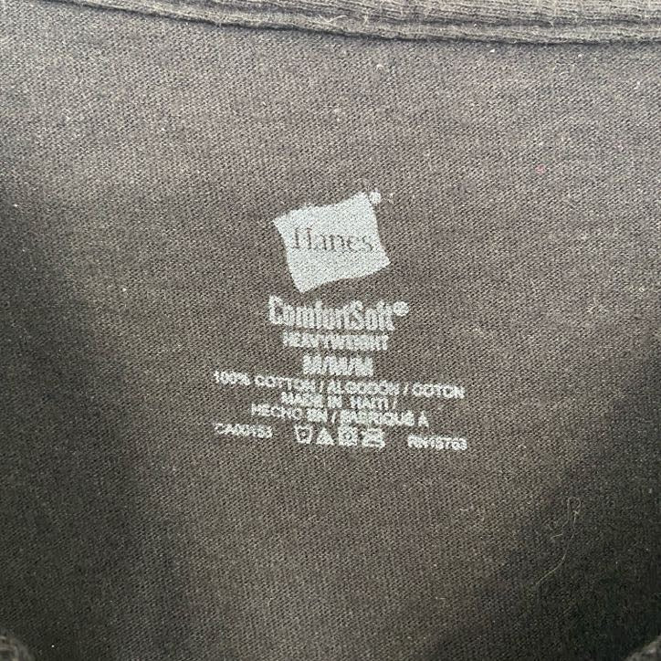 Hanes　ヘインズ　半袖プリントTシャツ　レトロデザイン　クルーネック　黒　ブラック　Mサイズ　古着