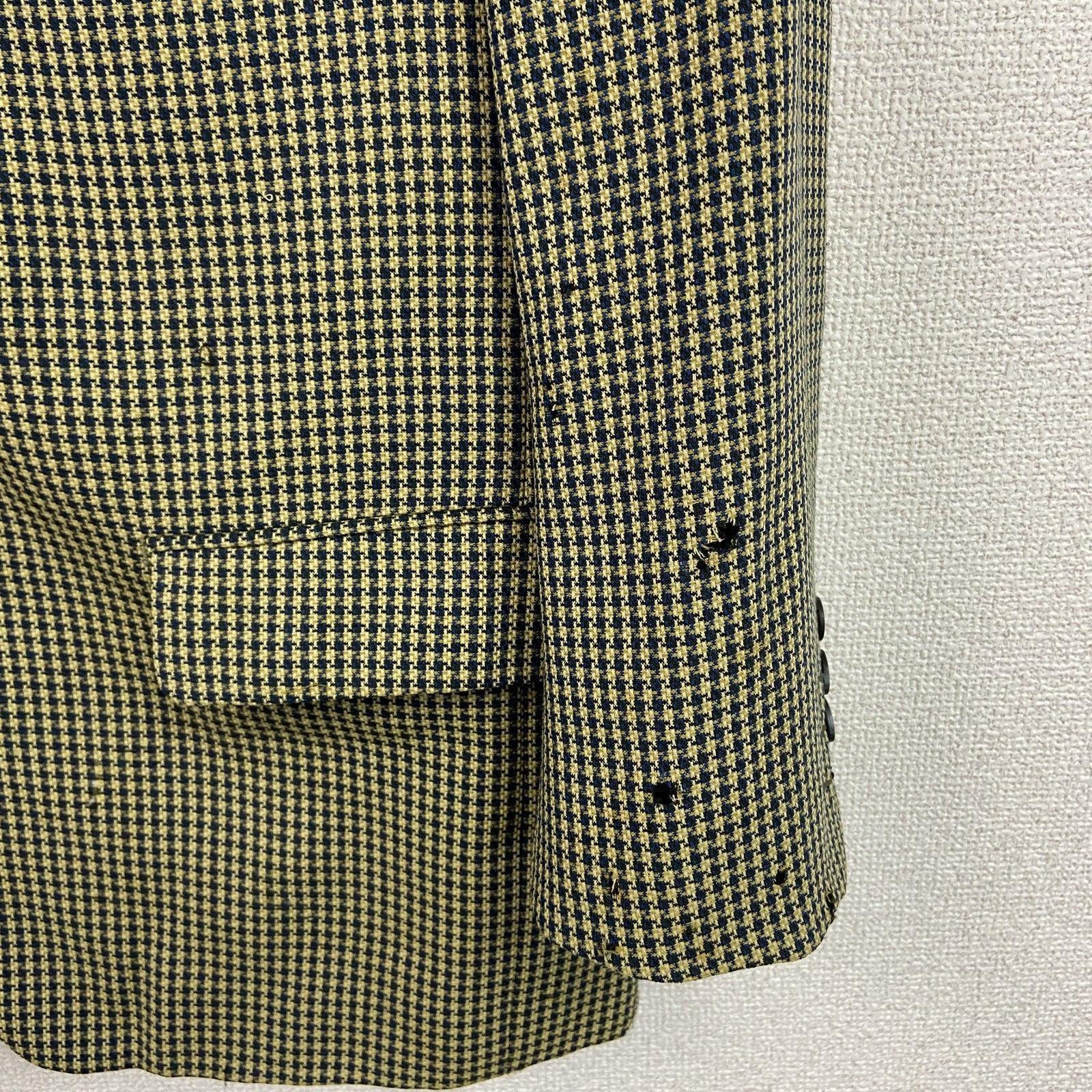 Christian Dior　クリスチャンディオール　テーラードジャケット　千鳥格子　ノッチドラペル　黄色　イエロー　古着