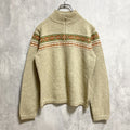 WOOLRICH　ウールリッチ　長袖フェアアイル柄ハーフジップニット　セーター　ベージュ　レトロ　Mサイズ　古着