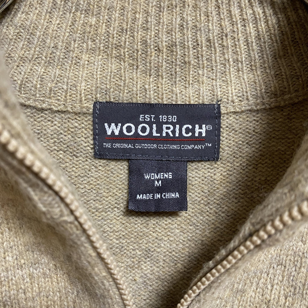 WOOLRICH　ウールリッチ　長袖フェアアイル柄ハーフジップニット　セーター　ベージュ　レトロ　Mサイズ　古着