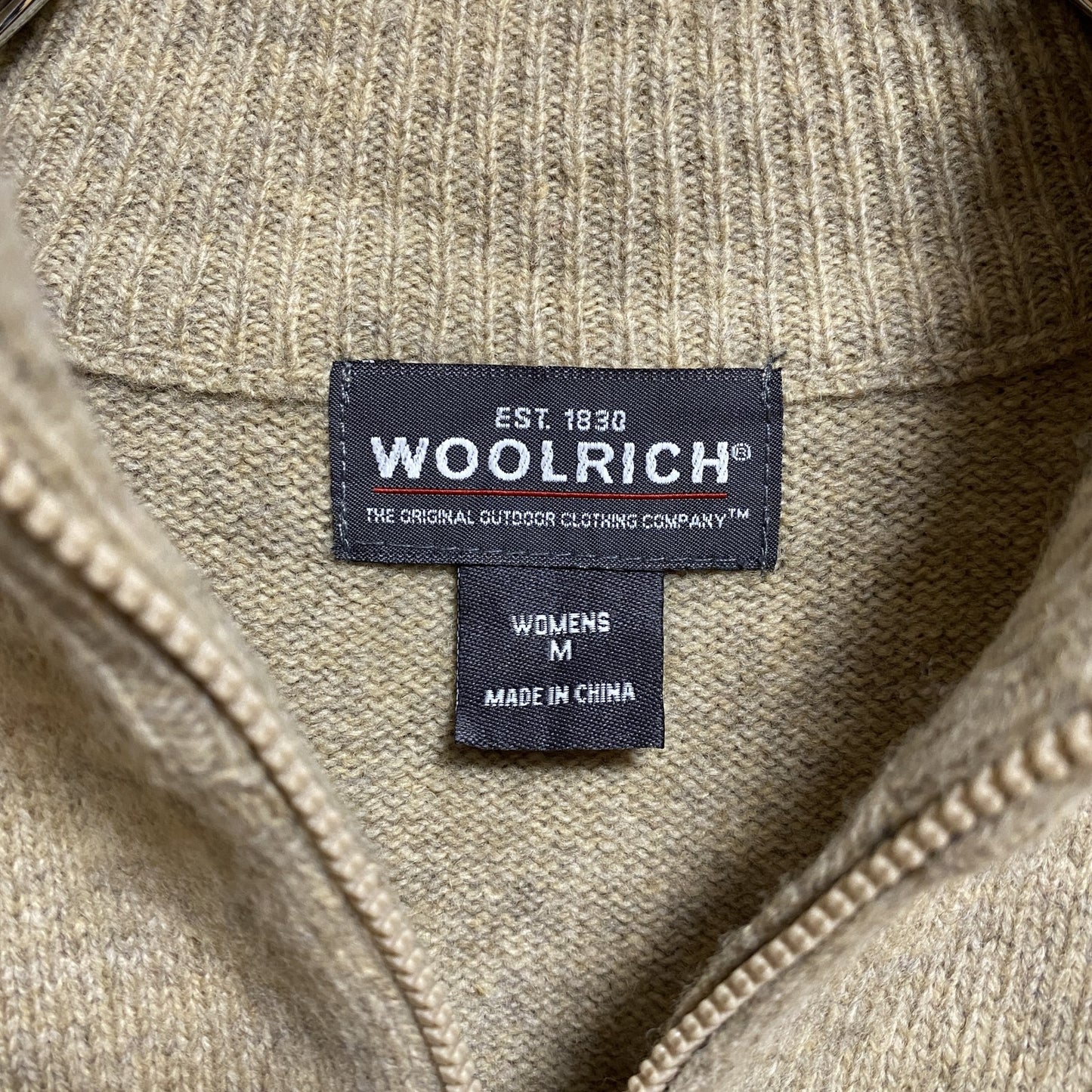 古着　used　WOOLRICH　ウールリッチ　長袖フェアアイル柄ハーフジップニット　セーター　ベージュ　レトロ　Mサイズ