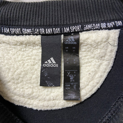 古着 used　Adidas アディダス　長袖ボアポケットスウェット　トレーナー　ロゴ刺繍　黒　ブラック　Mサイズ