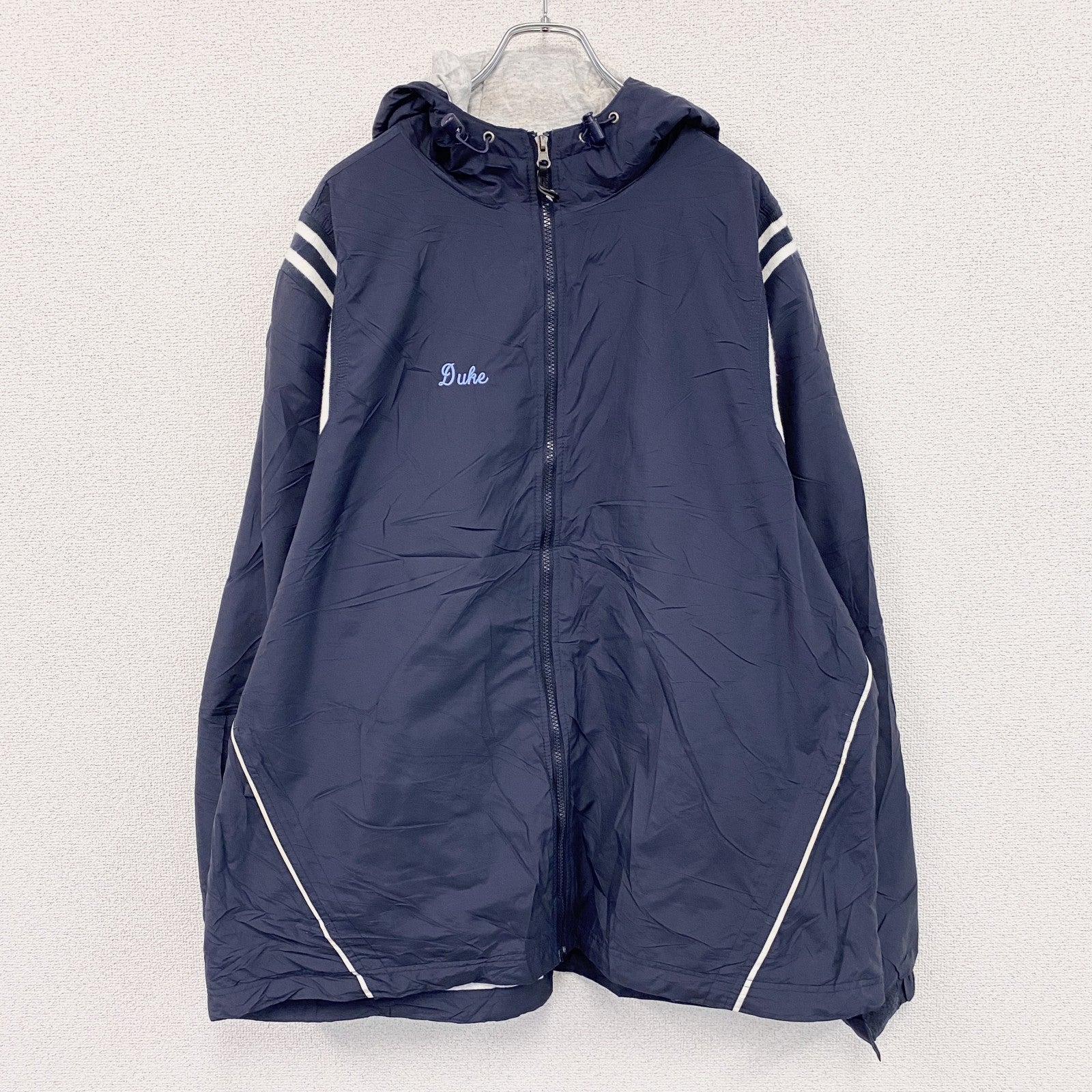 90s～　Holloway　RAIDERS　フルジップナイロンジャケット　フード付　ヴィンテージ　紺　ネイビー　XLサイズ　古着