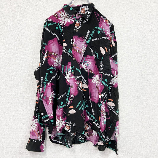 CARDCHE　長袖シャツ　総柄　黒　ブラック　ピンク　Lサイズ