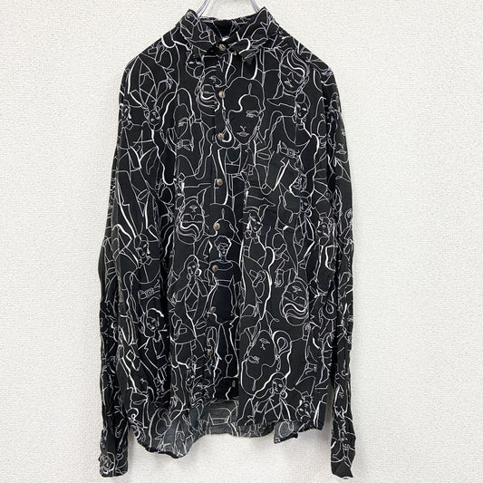 CARDCHE　長袖シャツ　総柄　黒　ブラック　Lサイズ