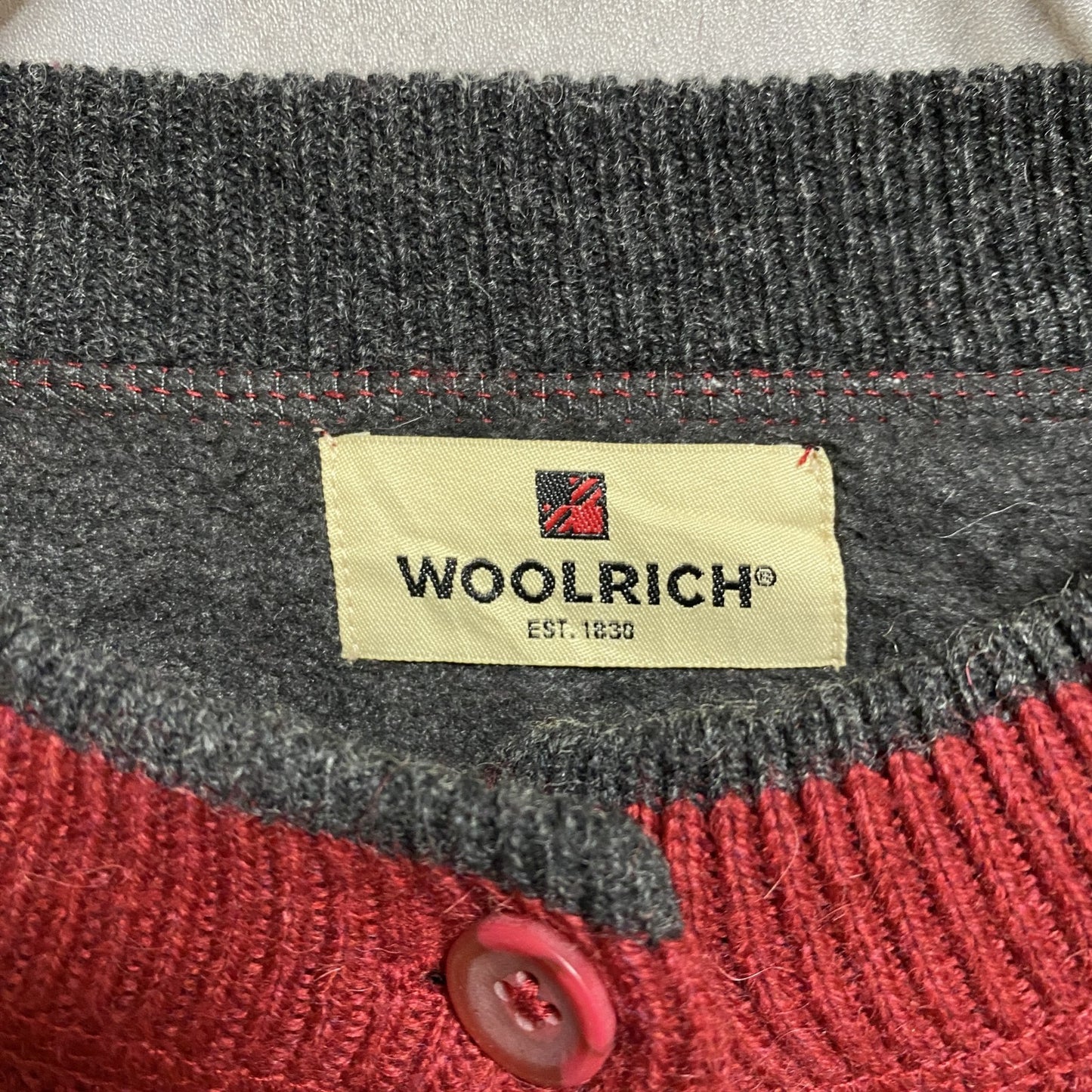 古着　used　WOOLRICH　ウールリッチ　長袖ハーフボタンノルディック柄ニット　セーター　赤　レッド　XXLサイズ