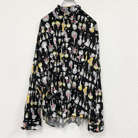 CARDCHE　長袖シャツ　総柄　黒　ブラック　Lサイズ