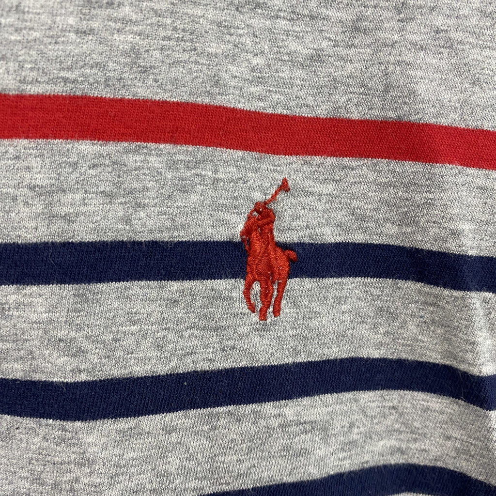 POLO RALPH LAUREN　ラルフローレン　半袖Tシャツ　ボーダー柄　刺繍ロゴ　シングルステッチ　灰色　グレー　Mサイズ　古着