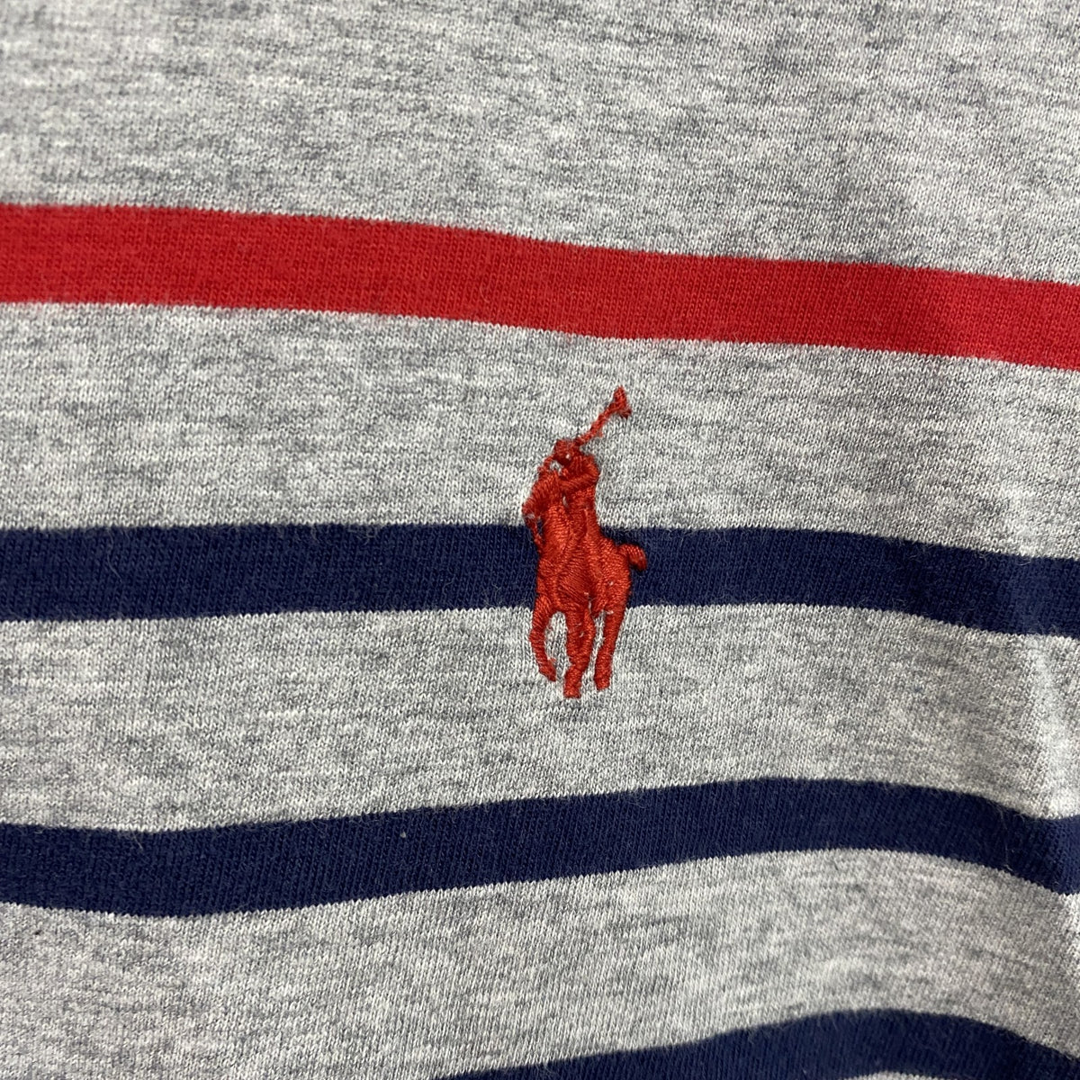 POLO RALPH LAUREN　ラルフローレン　半袖Tシャツ　ボーダー柄　刺繍ロゴ　シングルステッチ　灰色　グレー　Mサイズ　古着