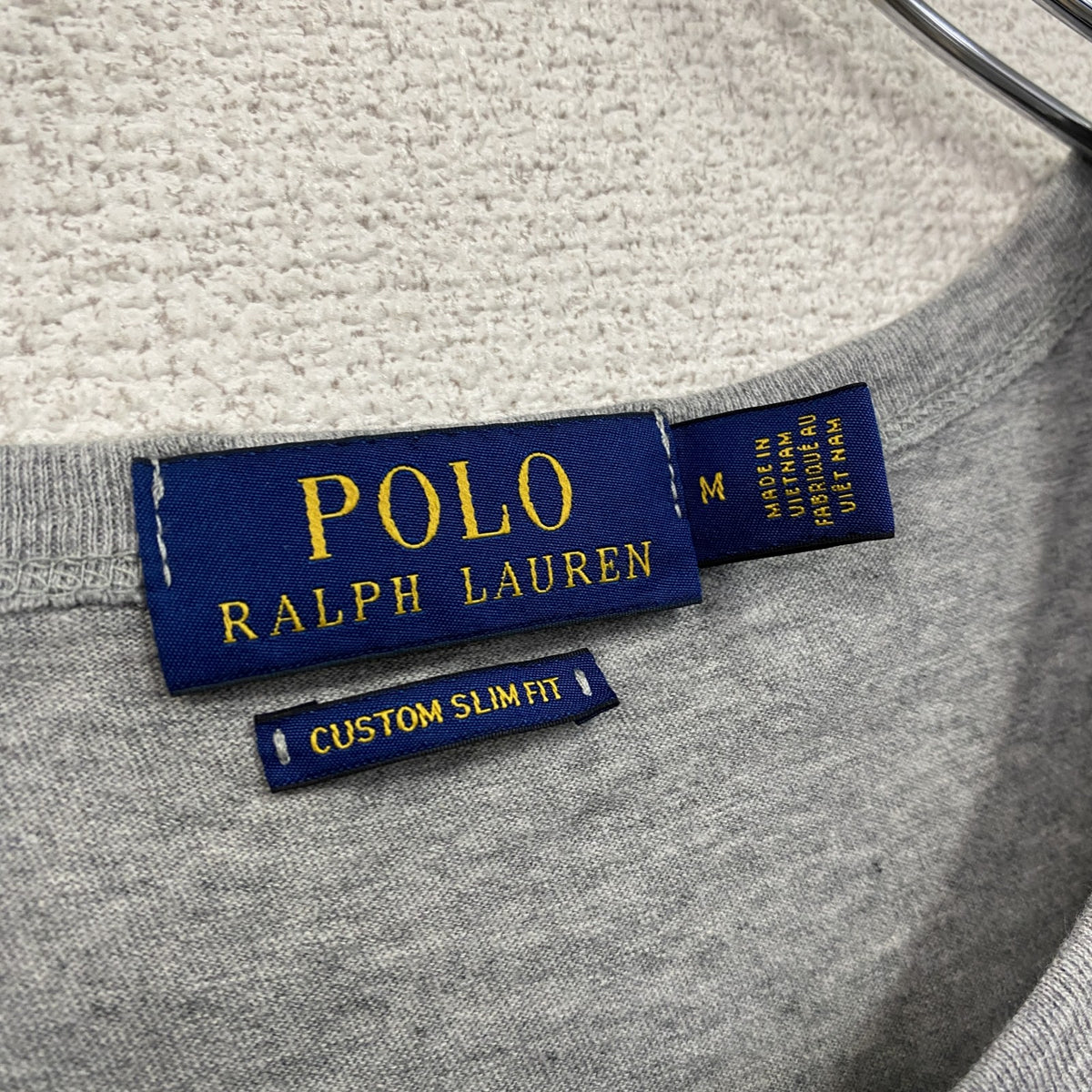 POLO RALPH LAUREN　ラルフローレン　半袖Tシャツ　ボーダー柄　刺繍ロゴ　シングルステッチ　灰色　グレー　Mサイズ　古着