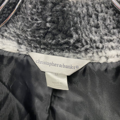 christopher&banks　フリースベスト/ボアベスト　チェック柄　黒　ブラック　白　ホワイト　Mサイズ