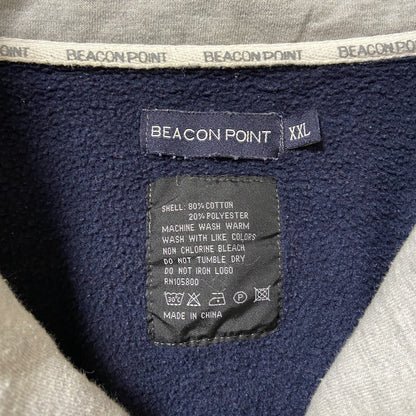 古着 used　BEACON POINT　長袖ハーフジップスウェット　トレーナー　ワンポイントロゴ刺繍　ネイビー　XXLサイズ