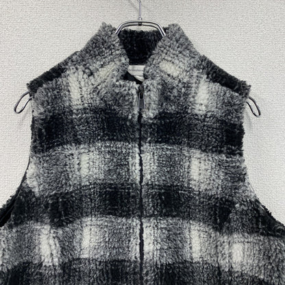christopher&banks　フリースベスト/ボアベスト　チェック柄　黒　ブラック　白　ホワイト　Mサイズ