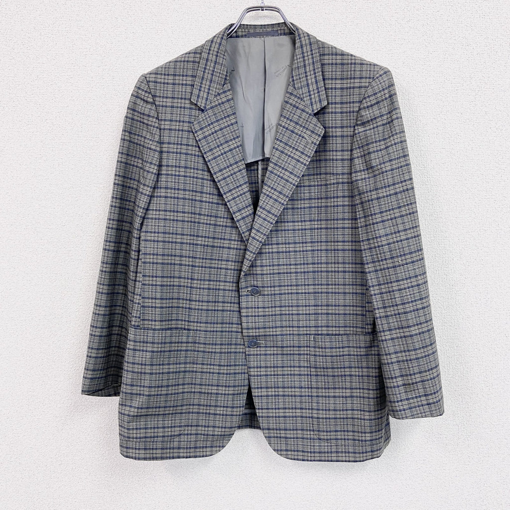 Aquascutum アクアスキュータム　テーラードジャケット　チェック柄　ノッチドラペル　灰色　グレー　古着