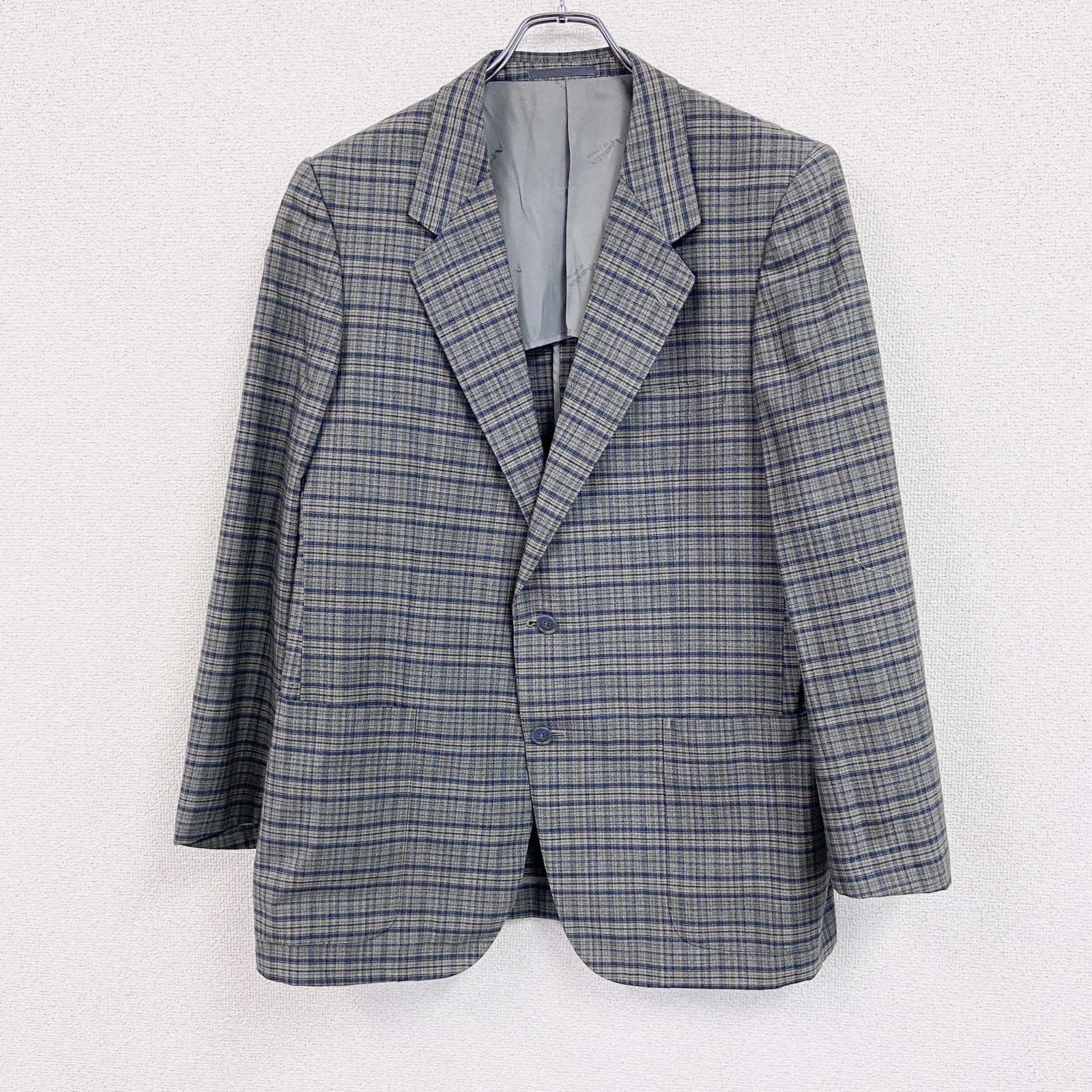 Aquascutum アクアスキュータム　テーラードジャケット　チェック柄　ノッチドラペル　灰色　グレー　古着