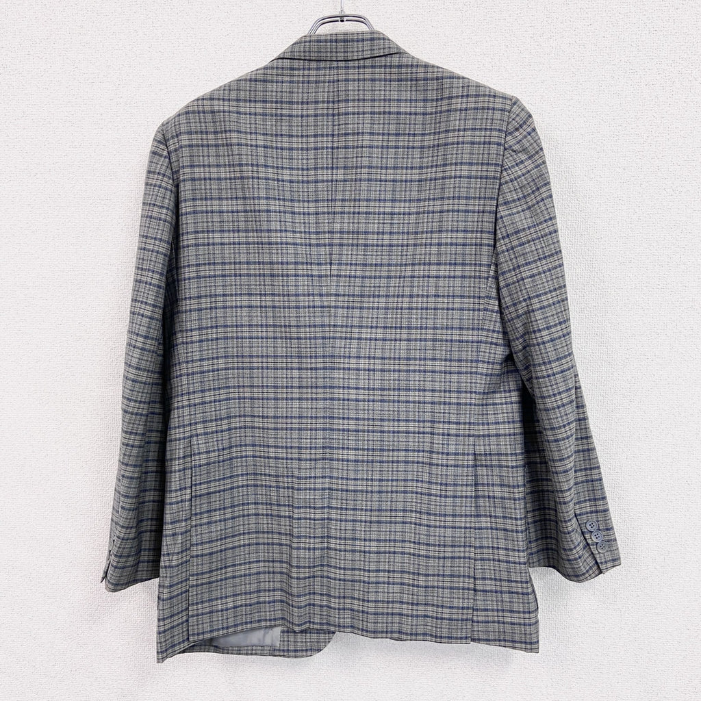 Aquascutum アクアスキュータム　テーラードジャケット　チェック柄　ノッチドラペル　灰色　グレー　古着