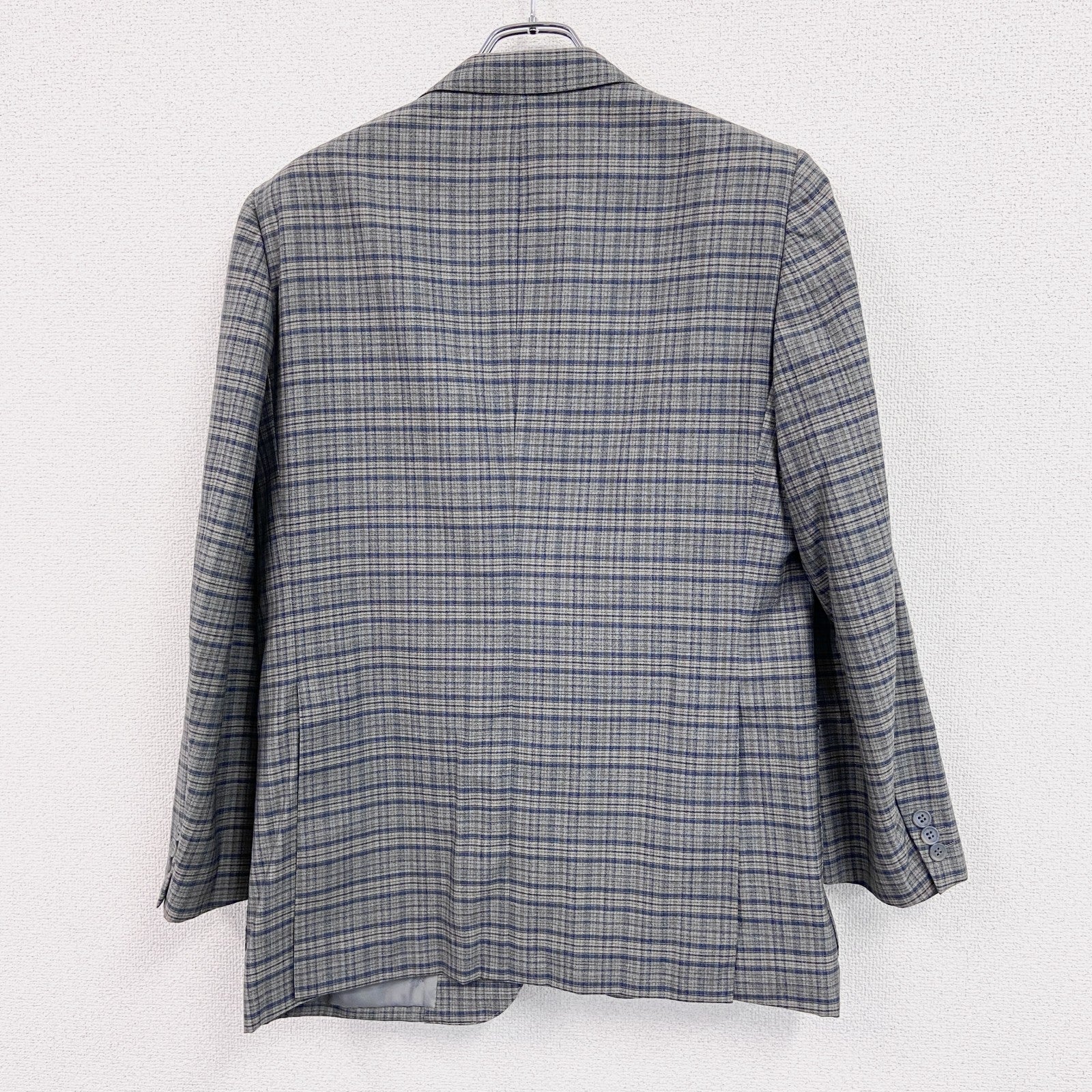Aquascutum アクアスキュータム　テーラードジャケット　チェック柄　ノッチドラペル　灰色　グレー　古着