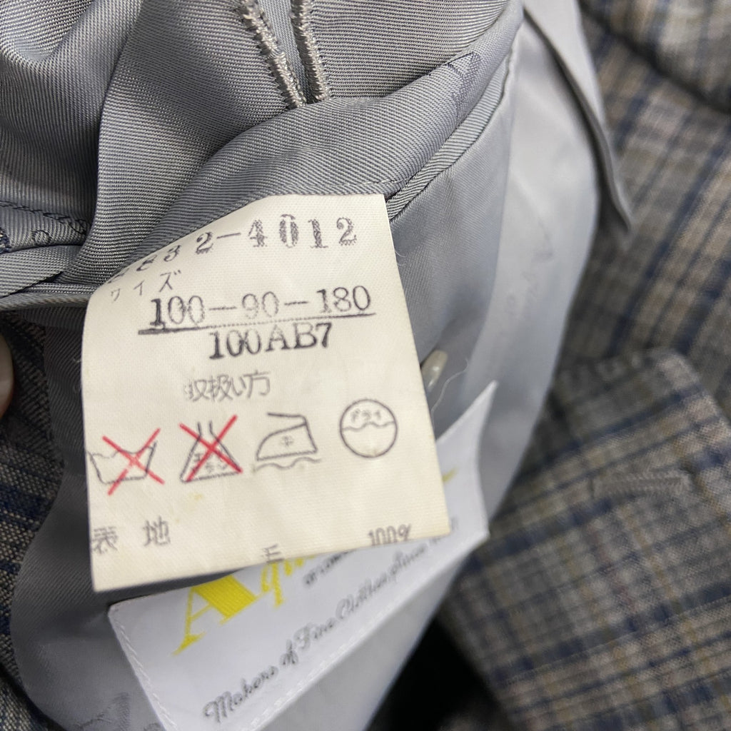 Aquascutum アクアスキュータム　テーラードジャケット　チェック柄　ノッチドラペル　灰色　グレー　古着