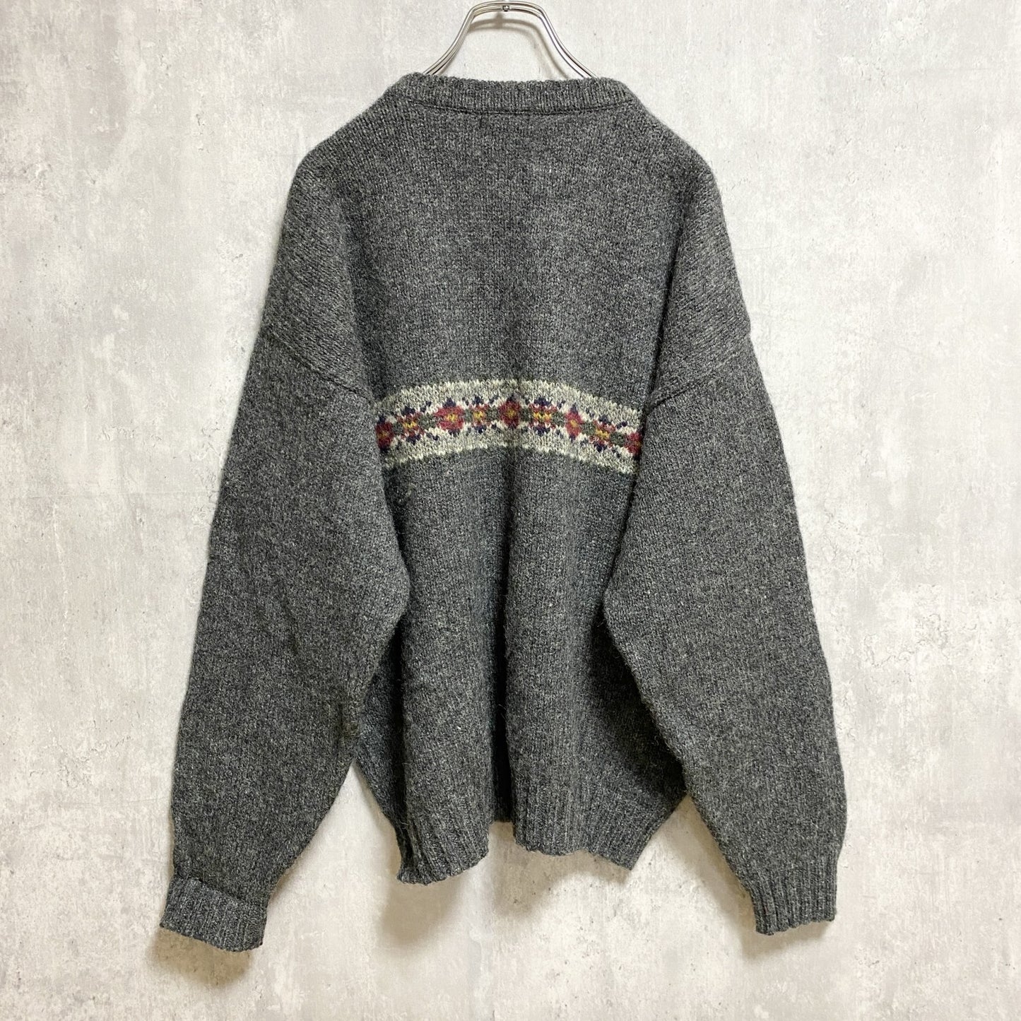 古着　used　WOOLRICH　ウールリッチ　長袖ノルディック柄ニット　セーター　USA製　ダークグレー　ヴィンテージ　Mサイズ