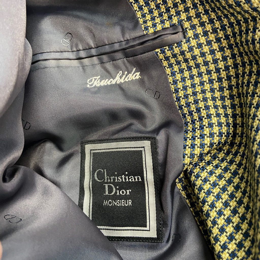 Christian Dior　クリスチャンディオール　テーラードジャケット　千鳥格子　ノッチドラペル　黄色　イエロー　古着