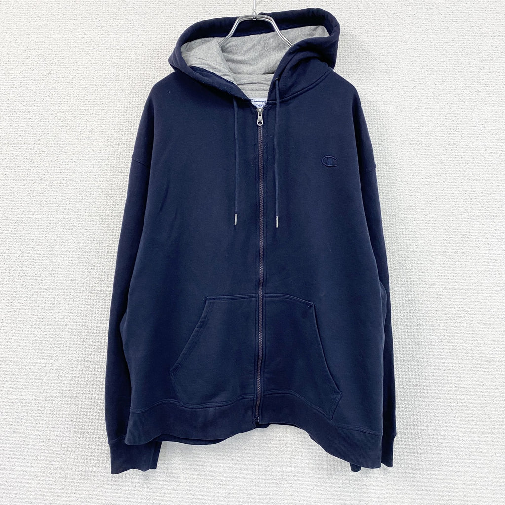 Champion　チャンピオン　フルジップパーカー/フーディー　紺　ネイビー　3XLサイズ　古着