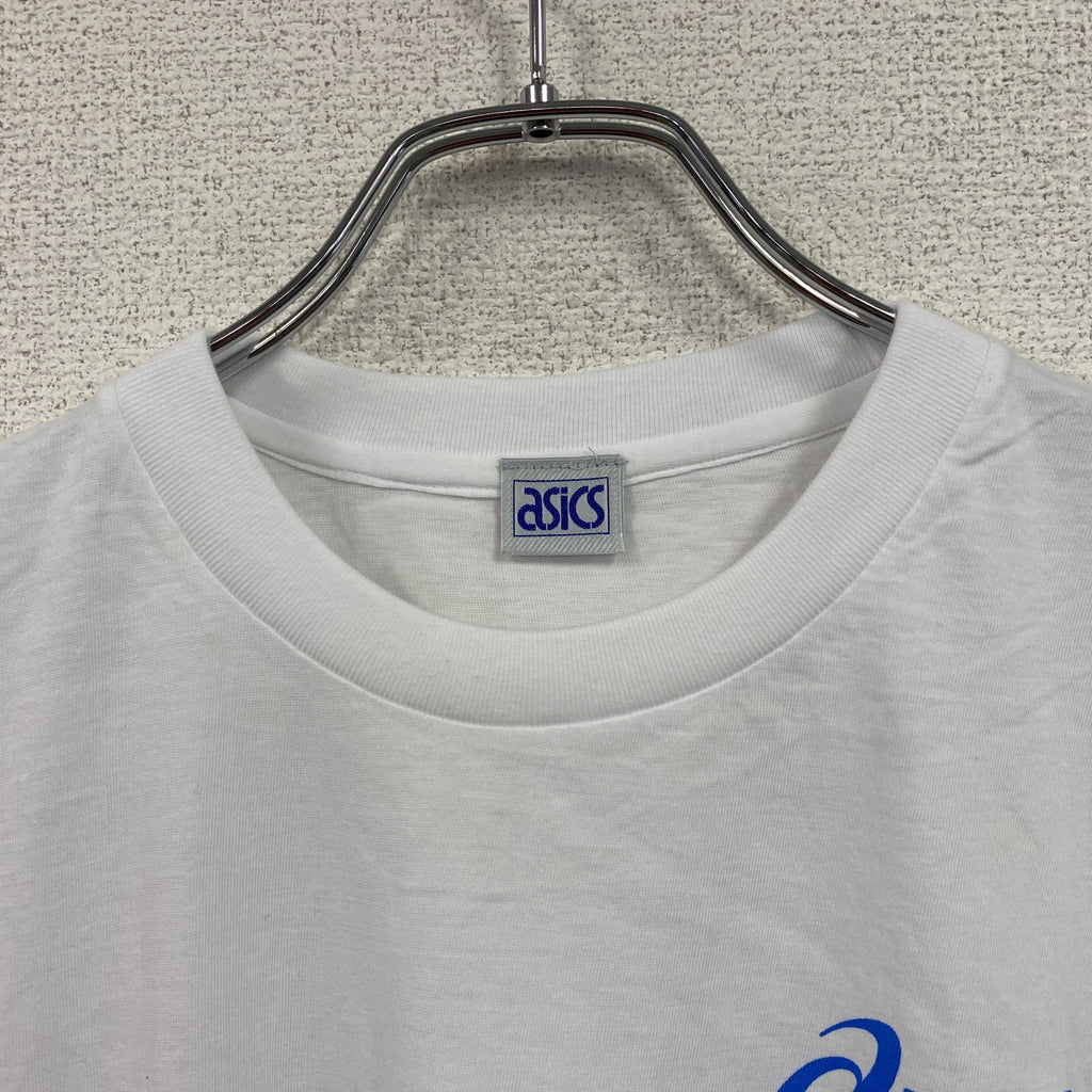 90s　asics　アシックス　青梅マラソン　半袖プリントTシャツ　シングルステッチ　ヴィンテージ　白　ホワイト　フリーサイズ　古着