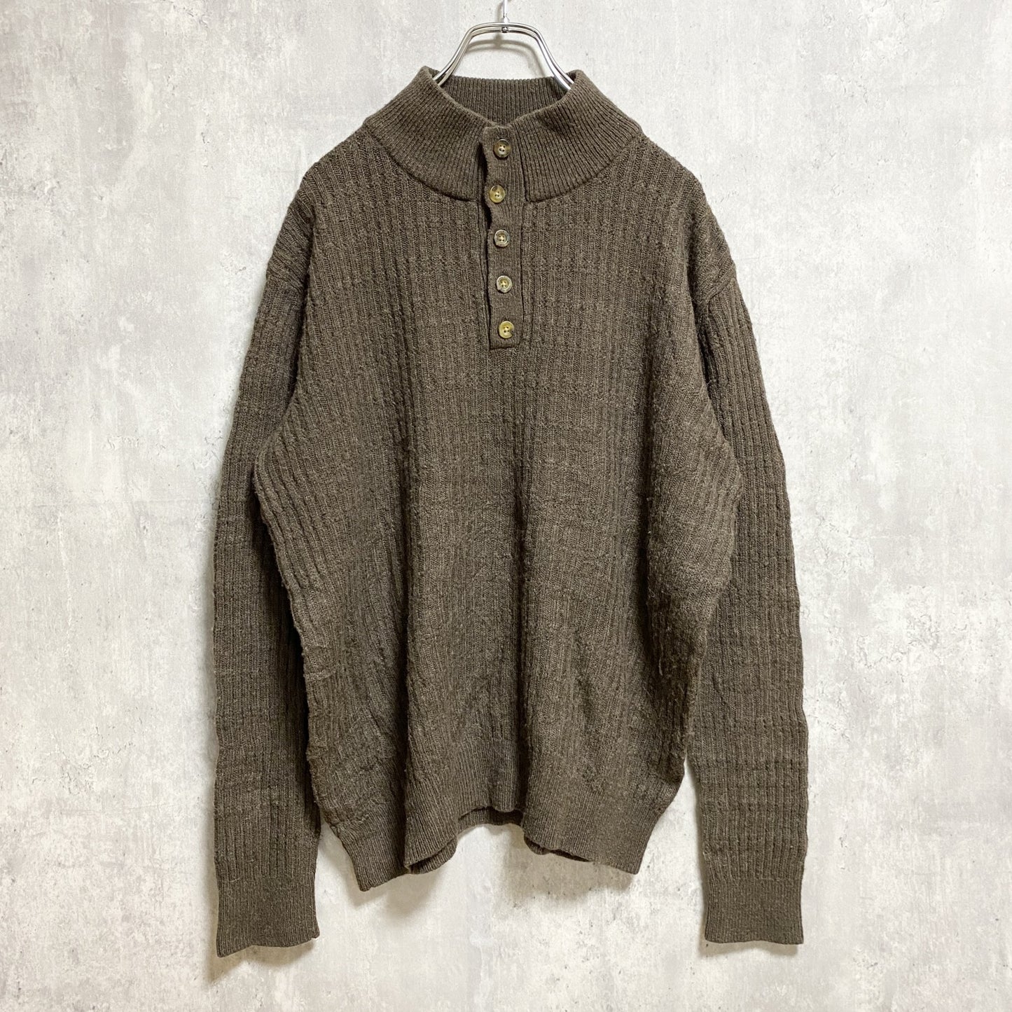 古着　used　WOOLRICH　ウールリッチ　長袖ハーフボタンニット　セーター　茶色　ブラウン　レトロ　秋冬服　Lサイズ