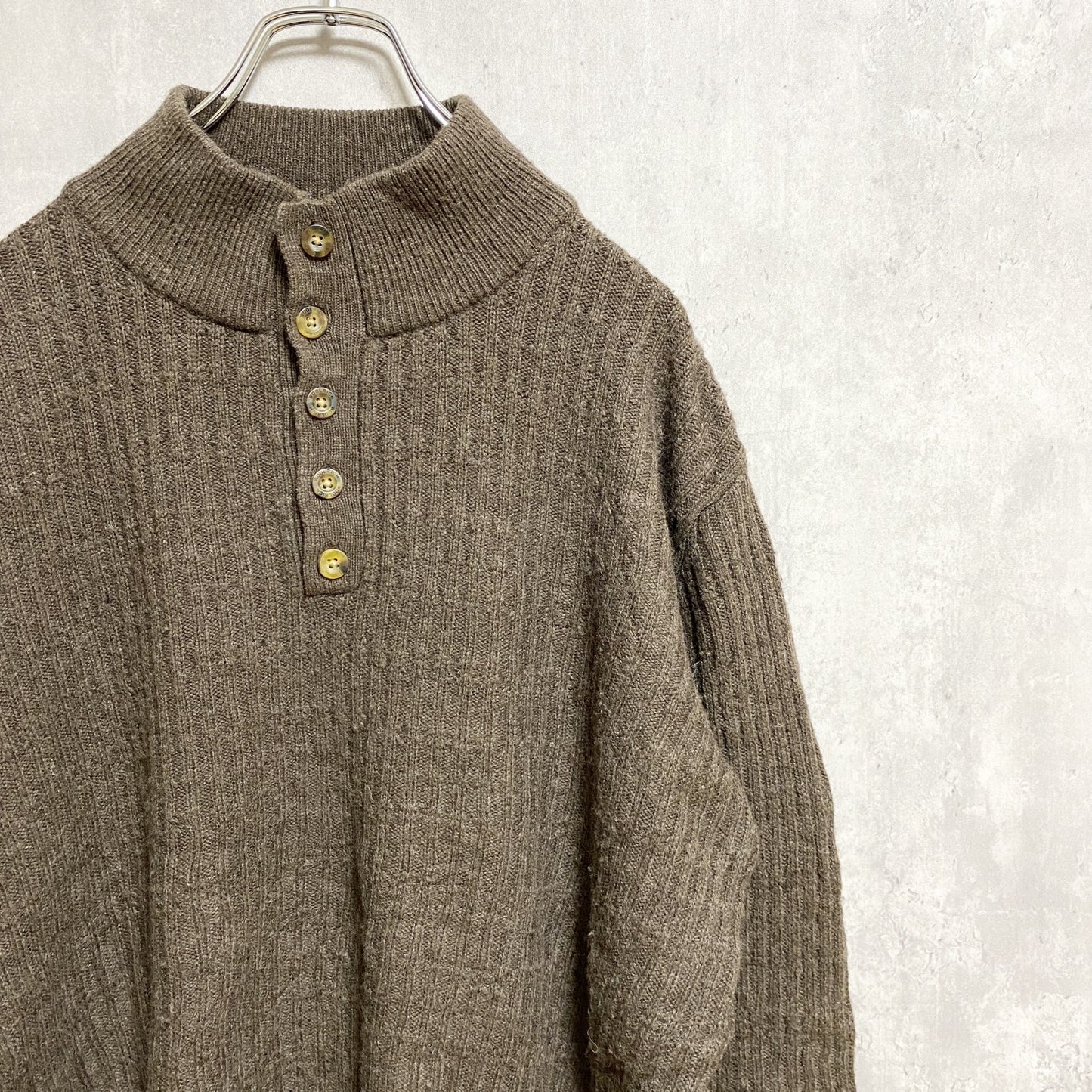 古着　used　WOOLRICH　ウールリッチ　長袖ハーフボタンニット　セーター　茶色　ブラウン　レトロ　秋冬服　Lサイズ