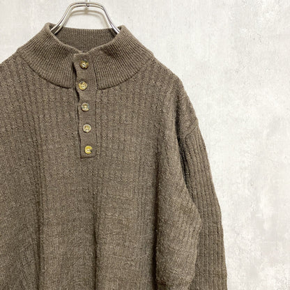 古着　used　WOOLRICH　ウールリッチ　長袖ハーフボタンニット　セーター　茶色　ブラウン　レトロ　秋冬服　Lサイズ