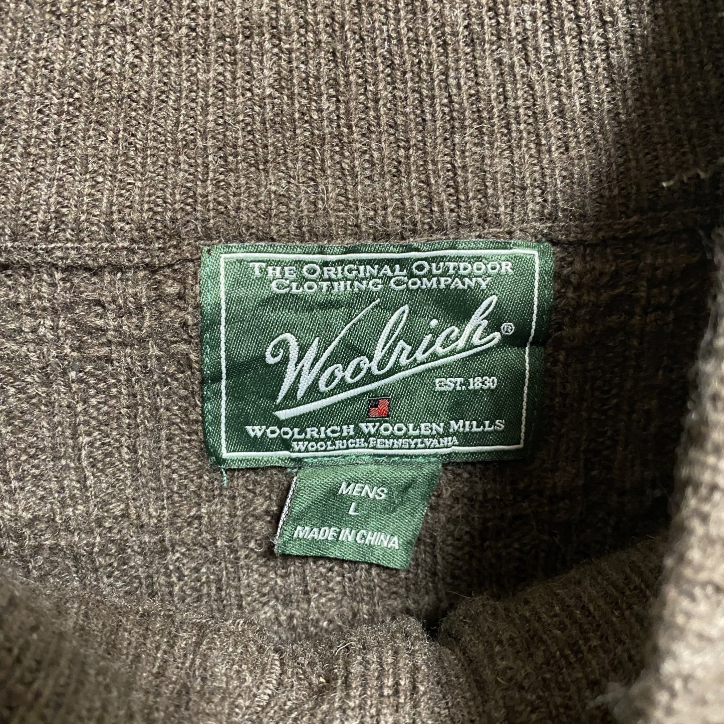 古着　used　WOOLRICH　ウールリッチ　長袖ハーフボタンニット　セーター　茶色　ブラウン　レトロ　秋冬服　Lサイズ