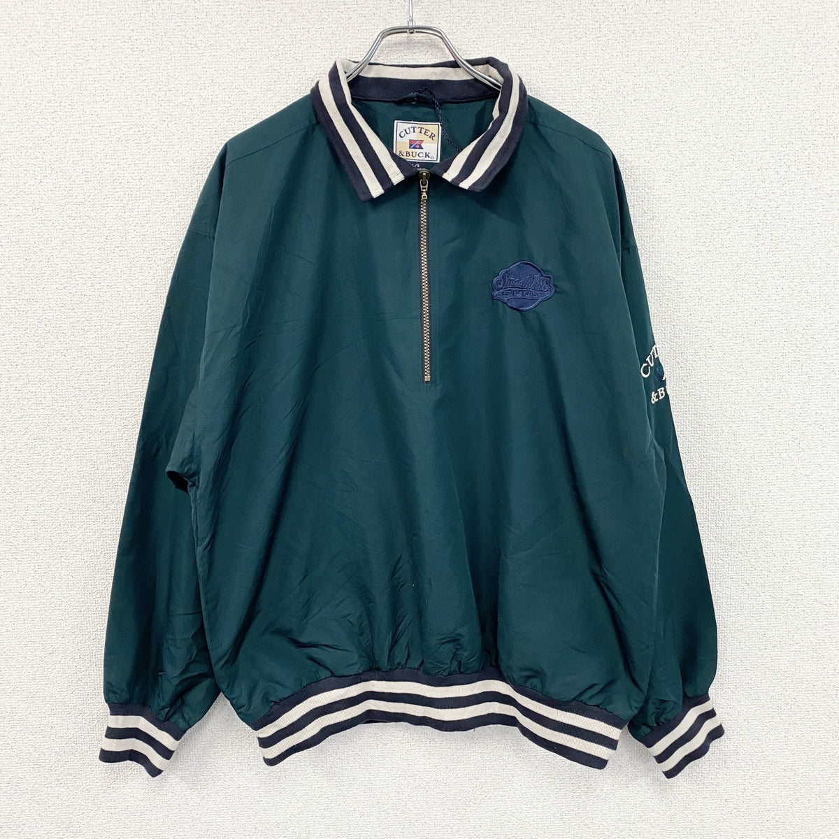 90s　CUTTER&BUCK　カッターアンドバック　ハーフジッププルオーバージャケット　緑　グリーン　Lサイズ　　ヴィンテージ　古着