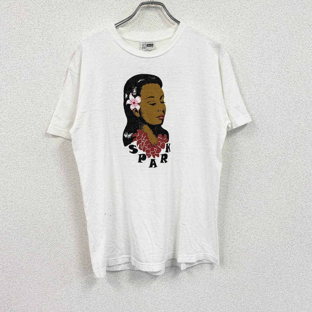 SPARK　スパーク　半袖Tシャツ　ロゴプリント　アロハ　両面プリント　アーチプリント　白　ホワイト　古着