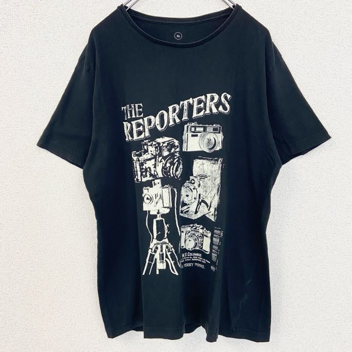 半袖プリントTシャツ　カメラ　CAMERA　レトロデザイン　クルーネック　黒　ブラック　XLサイズ　古着