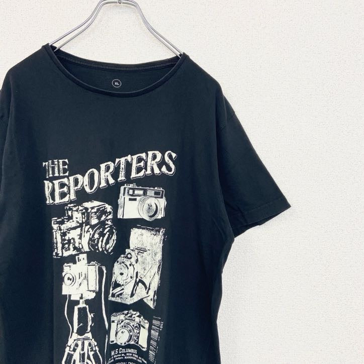 半袖プリントTシャツ　カメラ　CAMERA　レトロデザイン　クルーネック　黒　ブラック　XLサイズ　古着