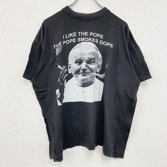 ローマ法王　スモーキング　半袖プリントTシャツ　黒　ブラック　Ｍサイズ