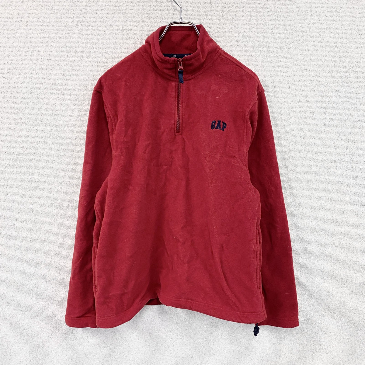 GAP　ギャップ　ハーフジップフリースジャケット/ボアジャケット　ワンポイント　赤　レッド フリースアウター ボアアウター メンズ 古着